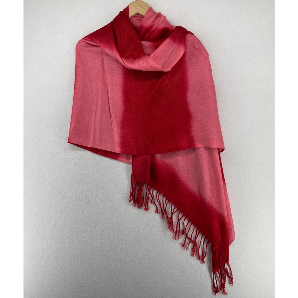 Scarf Womens Ombre Tie Dyed Striped Shawl Wrap Rectangle Fringed Red 28" x 68" - Picture 2 of 11